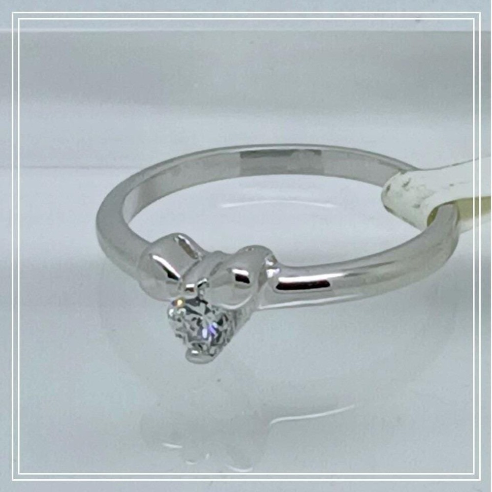 Vintage 90s Silver Tone Bow Ring Clear Cubic Zirconia Stone Dainty Band Sizeâ 8